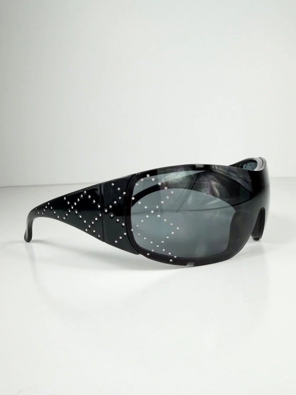 LOEWE SLW583S Z42X Crystal Anagram Shield Sunglasses Black Vtg Y2K Deadstock Set